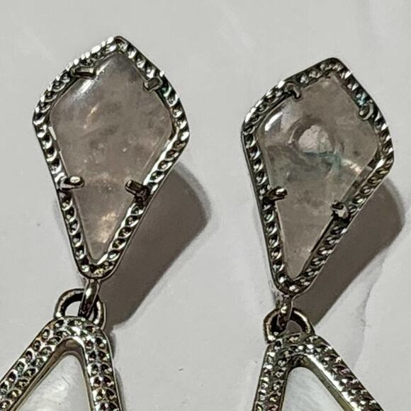 Kendra Scott Alexis mother of pearl clear with silver post dangle drop earrings - Picture 9 of 9